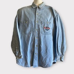 Vintage Hard Rock Cafe Mens Button Down  Chambray Shirt